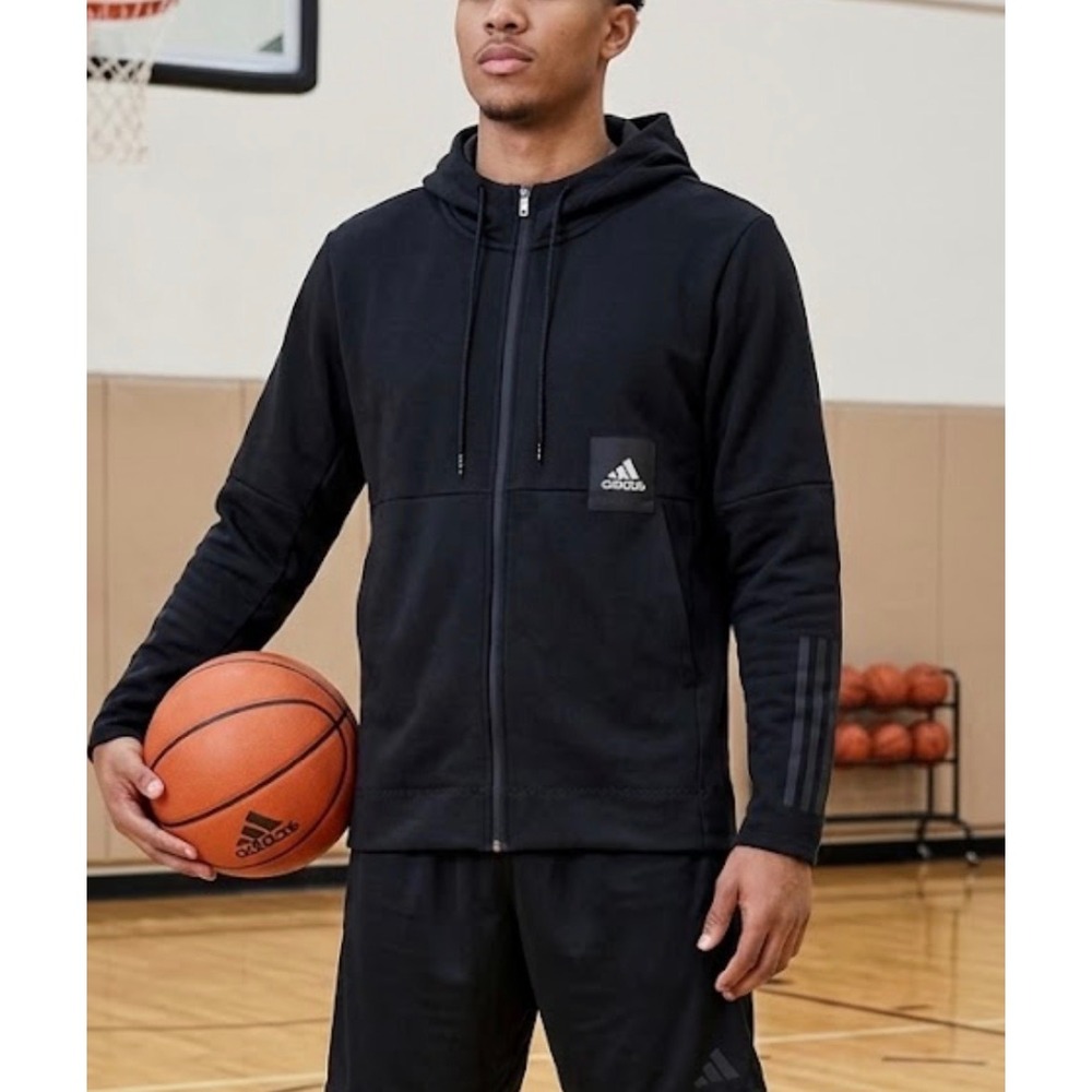 Adidas Basketball Club Mens Large Black Climalite Full Zip Hoodie Sweatshirt
